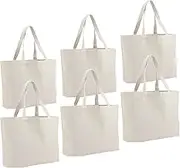 WADY 6pcs Reusable Canvas Tote Bags, Large Shopping Bags, Canvas Tote Bags, Lightweight and Washable, Washable Canvas Grocery Bag for Grocery,Paint,Shopping,Craft DIY Drawing Bag,Gift Bags and More