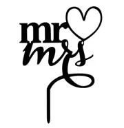 ACRYLIC Mr & Mrs Cake Topper - BLACK - Marriage - Love - Heart - Mrs & Mrs