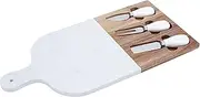 Acacia Wood & Marble Cheese Serving Board Set – Charcuterie Board with 3 Cheese Knives – Cheese Platter for Entertaining, Wine Nights & Gifting – Elegant Food Presentation Board
