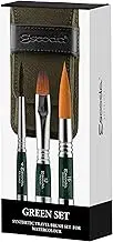 Escoda Artist Watercolor Travel Brush Set w/Canvas Pouch, 3 Short Handle Brushes (Green)
