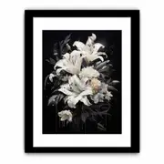 White Black Flower Framed print Art Poster