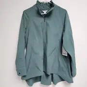 Athleta Womens Small Advantage Poplin Top Deep Teal 1/4 Zip Long Sleeve New $159