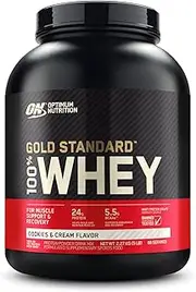 OPTIMUM NUTRITION Gold Standard 100% Whey Protein Powder, Cookies & Cream, 2.27kg - [2024/2025 plastic neck band packaging may vary]