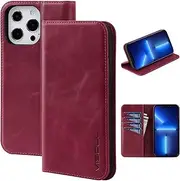VISOUL Case for iPhone 13 Pro Max 5G, Genuine Leather Magnetic Flip Case Wallet Cover with Credit Card Holder Kickstand All-Around Protection Designed for iPhone 13 Pro Max 5G 6.7-inch (Dark Purple)