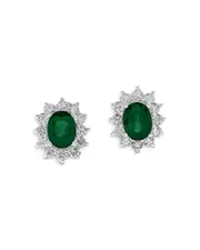 Bloomingdale's Fine Collection Emerald & Diamond Halo Starburst Stud Earrings in 14K White Gold