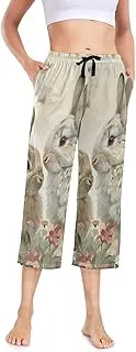 [RPLIFE] Spring Bunnies Easter Rabbit Capri Pj Pants, Jogger Pajama Pants, Womens Pj Bottoms with Pockets, Spring Bunnies Easter Rabbit, Medium
