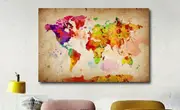 Watercolour World Map Stretched Canvas Print