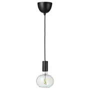 SUNNEBY / MOLNART pendant lamp with light bulb, black/ellipse shaped multicolour