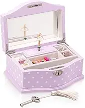 Elle Ballerina Music Jewelry Box with Lock, Girl's Keepsake Storage, Wooden Case, Large (Purple)