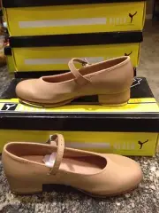 Girls 4.5 Bloch Brand Tan Leather Mary Jane Buckle Tap Dance Shoes NIB!