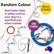 5M Dog Tie Out Cable Durable Garden Park Restraint Leash Lead Tangle-free Stake