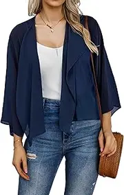 [Gosunny] Summer Cardigans for Women Open Front Bolero Shrug Short Chiffon Jackets Casual Scarf, Navy, M
