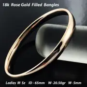Bangle Real 18k Rose Gold Filled Solid 5mm Cuff Bracelet Ladies Medium Sz 65mm