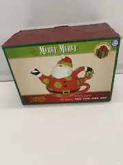 Christmas Cracker Barrel Merry Merry Santa Ceramic Teapot For One Set With Cup