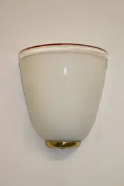 Murano Rare Wall Lamp. Hand Blown Milky White Glass with Transparent Border