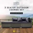 LONDON RATTAN Outdoor Lounge Setting 3 Seater Furniture Modular Sofa Wicker Set