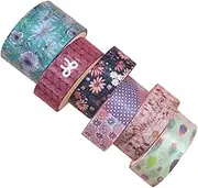 KALLORY 6 Rolls Daisy Tape Scrapbook Stickers Tape Dispenser White Masking Tape Decorative Clear Tape Florist Tape Stencils for Crafts Reusable Double Sided Tape Paper