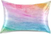 Blueangle Rainbow Colors Satin Pillowcase for Hair and Skin Silk Pillowcase, Standard Size(20x26 inches) - Slip Cooling Satin Pillow Covers with Envelope Closure