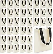 Amylove 48 Pcs Mini Tote Bag Sublimation Blank Canvas Tote Bags Reusable Grocery Luggage DIY Sack Goody for Party Even (8.5 x 8 Inch,Beige with Black Handle)