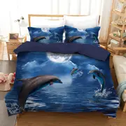Blue Dolphin Quilt Doona Duvet Cover Pillow Case Set
