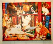 Kittens in Library Completed Paint by Number 16X20 Canvas