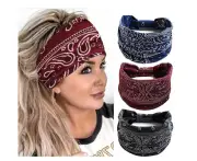 3pcs Headbands Wide Knot Scarf Floral Printed Elastic Turban Head Wrap Stretch Fabric Cotton Head Bands Thick Fashion Hair Accessories for Women