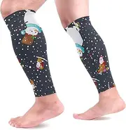 [MASSIKOA] Merry Christmas and Happy New Year Santa Claus Snowfall Black Sports Calf Compression Sleeves Leg Compression Socks Calf Guard for Running, Cycling, Maternity, Travel, Nurses