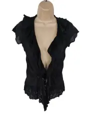 BNWT WOMENS MONSOON BLACK TIE FRONT FRILL BLOUSE SHORT SLEEVE SIZE UK 8 RRP £34