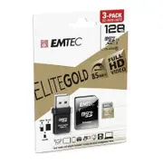 Emtec MicroSD Memory Card 128GB With Reader/SD Adapter - Gold [ECMSDM128GGPREAWOA]