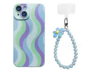 J14 Wave Patterned Phone Case Mobile Case with Chain for iPhone 14 Plus 6.7 inch