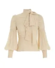 Zimmermann Celestial Ruched Blouse | Cream/Beige, Puff Sleeves, Pussy Bow