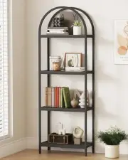 Bookshelf 4 Tier Bookcase, 71.3" Tall Industrial Open Book Arched Black
