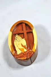 Island Wood Handmade Praying Hands Trinct Puzzle Keepsake Box