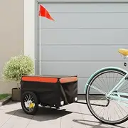 Bike Trailer Cargo in Steel Frame, Extra Bicycle Storage Carrier with Hitch,Bike Trailer Black and Orange 30 kg Iron