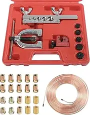 Brake Line Kit,Car Accessories 25ft 3/16 Copper Coated Brake Line Kit+Double&Single Flaring Tool Kit,with 16 Fittings and 4 Unions Brake Line Fittings,Fits Fuel Systems (Gold-3/16)