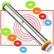 Rolling Pin Pastry Baking Mat Set Rolling Pins with Adjustable Thickness Rings