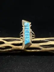 Native American Navajo Inlay king man turquoise Sterling Silver Ring Size 8