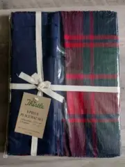 NEW Thistle Brand 8 Piece Placemat & Napkin Set Blue, Red, Green Plaid Holiday