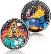 AtSKnSK Sunglasses Skeleton Dumpster Fire Coin, Forging Steel Dumpster Fire Challenge Coin - Funny Office Desk Accessories - Novelty Coins Pocket Token - Inspirational Office Gifts for Men Women