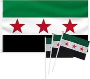 Syria Flag 3x5 Ft & Handheld Flags Set - Free Syrian Army Banner, 90x150cm Polyester Flag & 3 Hand Waving Flags (14x21cm) for Indoor Outdoor Decoration, Durable & UV Resistant