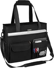 Laptop Tote Bag for Women, Large Computer Messenger Teacher Work Bag with 15.6Inch Laptop Sleeve, Business Office Nurse Purse, Black, Black