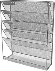 HORIALENCE 1pc Wall Mounted Document Storage Rack Iron Organizer for Home Office Simple Installation File Shelf for Magazines Books and Folders Silver Finish