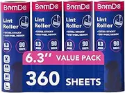 BomDa Extra Sticky Large Surface Lint Roller, 6.3'' Giant Lint Roller for Pet Hair, 360 Sheets/ 4 Refills, Long Handle Lint Remover for Clothes, Furniture, Dog & Cat Hair Remover (360 Sheets)
