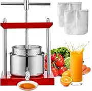 VEVOR Fruit Wine Press, 1.45Gal/5.5L Grape Press for Wine Making, Wine Press Machine with 2 Stainless Steel Barrels, Wine Cheese Fruit Vegetable Tincture Press with T-Handle and 0.1"/3mm Thick Plate