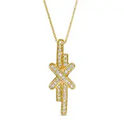 0.13 CT. T.W. Natural Diamond Linear Double Row Bar "X" Pendant in 10K Yellow Gold