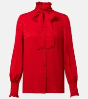 [Valentino] Valentino La Cour De Caur bow-detail silk crêpe shirt AU 16 red