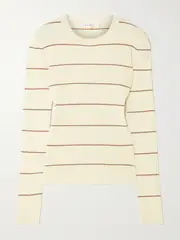 [FRAME] FRAME - Striped Ribbed Jersey T-shirt - Cream - small small Cream