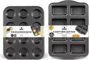 Nonstick Muffin Pan 12 Cup and Mini Loaf Pans 8 Cavity, Cupcake Tin for Baking a