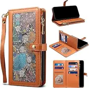 [YocoverTech] for Samsung A54 5G Case,for Galaxy A54 5G Wallet Case,Colourful PU Leather Stand Flip Cover with Wrist Strap[RFID Blocking][10 Card Slots+Cash Bag]-Brown
