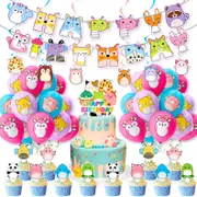 Squishmallows Theme Party Decorating Set - Birthday Banner Latex Balloons Birthday Cake Cupcake Toppers - Kids Birthday Party Decorations